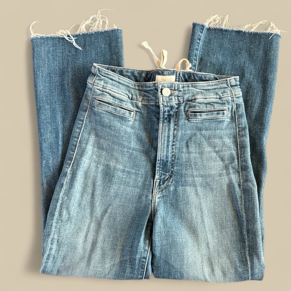 MOTHER laced hustler women’s Blue Ankle Cropped Jeans w Distressed Details sz 24 - Picture 5 of 15